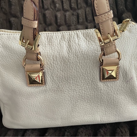 MICHAEL KORS Pebbled Leather Satchel Bag GRAYSON Handbag Monogram WHITE - Picture 10 of 12
